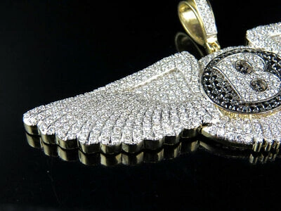 Pre-owned Jewelry Unlimited Mens 10k Yellow Gold Bentley Flying B Treated Black Genuine Diamond Pendant 13ct