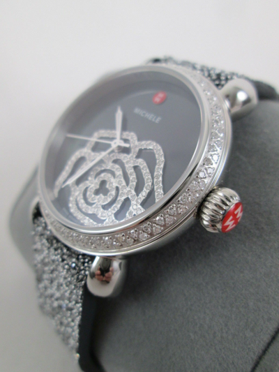 Pre-owned Michele Black Mop Diamond Jardin Csx Limited Edition Watch Mww03t000070