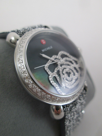 Pre-owned Michele Black Mop Diamond Jardin Csx Limited Edition Watch Mww03t000070
