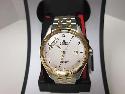 Pre-owned Edox Men's 83013-357j-aid Wrc Classic Day Date Swiss Automatic Eta 2824 Watch In Silver