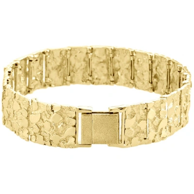 Pre-owned Jfl Diamonds & Timepieces Mens Real 10k Yellow Gold Solid Nugget Ore Style Fancy Link Bracelet 17mm | 9"
