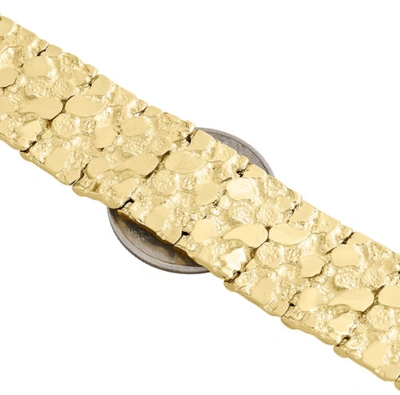 Pre-owned Jfl Diamonds & Timepieces Mens Real 10k Yellow Gold Solid Nugget Ore Style Fancy Link Bracelet 17mm | 9"