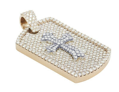 Pre-owned Jewelry Unlimited Mens Trefoil Cross Dog Tag 6 1/2ct Real Diamond Pendant 10k Rose-white Gold 2" In G-h