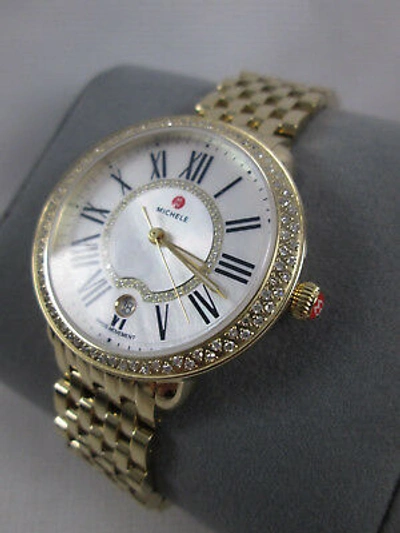 Pre-owned Michele Serein Mid 16 Gold Diamond Watch Mww21b000031 Refurb Box