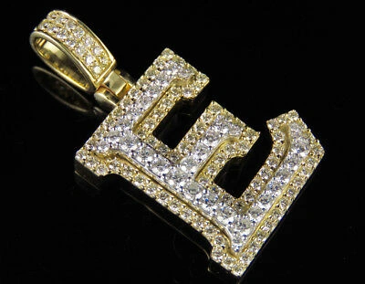 Pre-owned Jewelry Unlimited E Initial Custom Letter Diamond Pendant Charm In 10k Two Tone Gold 1 3/4 Ct 1.5" In G-h