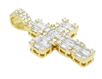 Pre-owned Jewelry Unlimited Unisex 10k Yellow Gold Baguette Diamond Cross Pendant Charm 2.0 Ct 1.4 Inches In G-h
