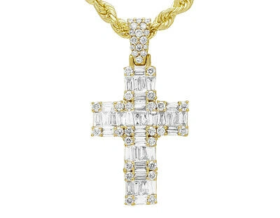 Pre-owned Jewelry Unlimited Unisex 10k Yellow Gold Baguette Diamond Cross Pendant Charm 2.0 Ct 1.4 Inches In G-h