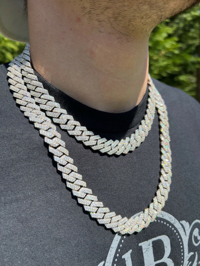 Pre-owned Harlembing Moissanite Prong Cuban Link Chain Real Iced Necklace Hip Hop Pass Diamond Test In White/colorless