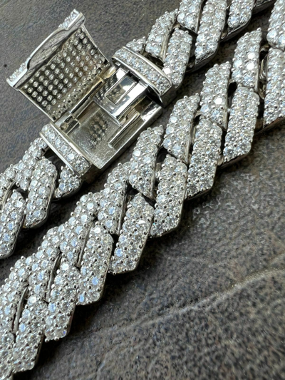 Pre-owned Harlembing Moissanite Prong Cuban Link Chain Real Iced Necklace Hip Hop Pass Diamond Test In White/colorless