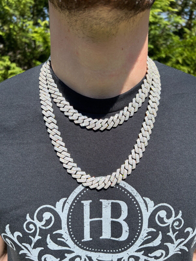 Pre-owned Harlembing Moissanite Prong Cuban Link Chain Real Iced Necklace Hip Hop Pass Diamond Test In White/colorless