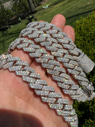 Pre-owned Harlembing Moissanite Prong Cuban Link Chain Real Iced Necklace Hip Hop Pass Diamond Test In White/colorless