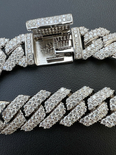 Pre-owned Harlembing Moissanite Prong Cuban Link Chain Real Iced Necklace Hip Hop Pass Diamond Test In White/colorless
