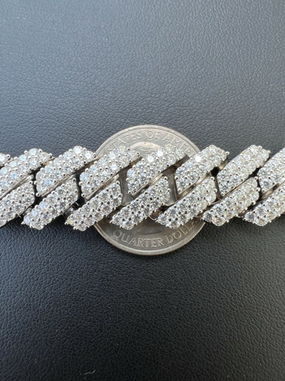Pre-owned Harlembing Moissanite Prong Cuban Link Chain Real Iced Necklace Hip Hop Pass Diamond Test In White/colorless
