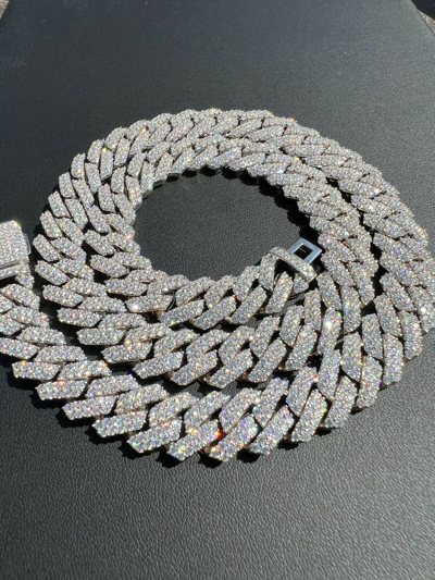 Pre-owned Harlembing Moissanite Prong Cuban Link Chain Real Iced Necklace Hip Hop Pass Diamond Test In White/colorless