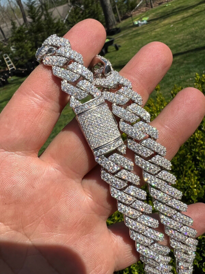 Pre-owned Harlembing Moissanite Prong Cuban Link Chain Real Iced Necklace Hip Hop Pass Diamond Test In White/colorless