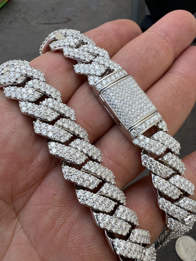 Pre-owned Harlembing Moissanite Prong Cuban Link Chain Real Iced Necklace Hip Hop Pass Diamond Test In White/colorless