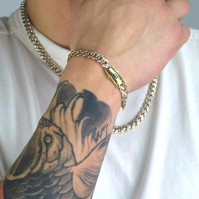 Pre-owned Nuragold 10k Yellow Gold Monaco Miami Cuban Diamond Cut Pave 7.5mm Chain Necklace 22"