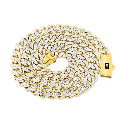 Pre-owned Nuragold 10k Yellow Gold Monaco Miami Cuban Diamond Cut Pave 7.5mm Chain Necklace 22"