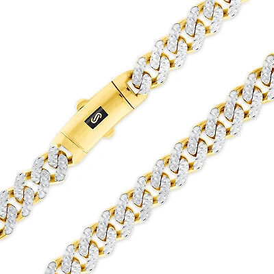 Pre-owned Nuragold 10k Yellow Gold Monaco Miami Cuban Diamond Cut Pave 7.5mm Chain Necklace 22"