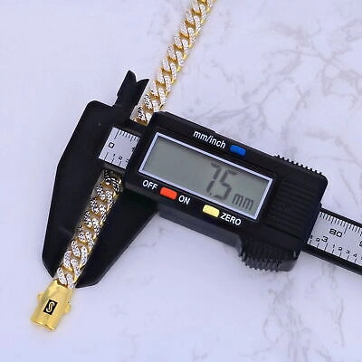 Pre-owned Nuragold 10k Yellow Gold Monaco Miami Cuban Diamond Cut Pave 7.5mm Chain Necklace 22"