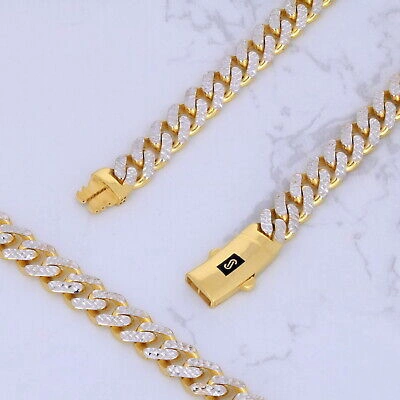 Pre-owned Nuragold 10k Yellow Gold Monaco Miami Cuban Diamond Cut Pave 7.5mm Chain Necklace 22"