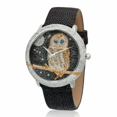 Pre-owned Le Vian Levian Stainless Steel Night Owl Round Diamond Into The Wild Collection Watch