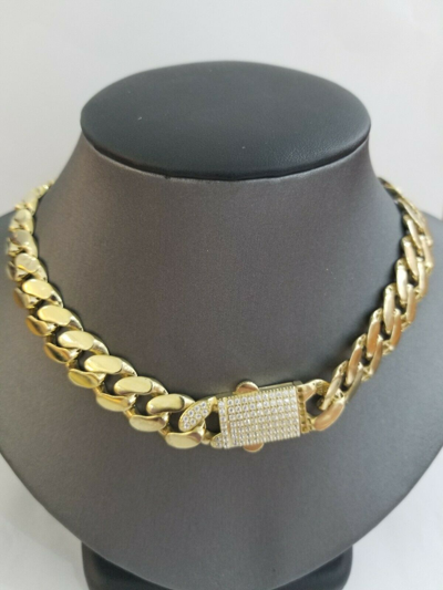 Pre-owned Globalwatches10 10k Real Gold Royal Miami Cuban Chain 14mm Royal Necklace Bracelet Set Men In Chain And Bracelet Set