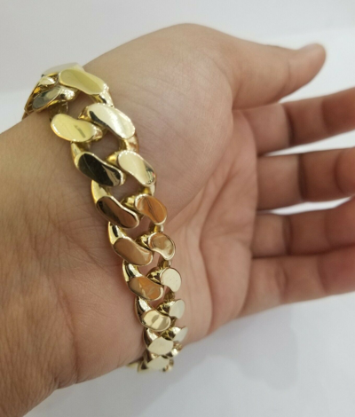 Pre-owned Globalwatches10 10k Real Gold Royal Miami Cuban Chain 14mm Royal Necklace Bracelet Set Men In Chain And Bracelet Set