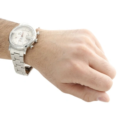 Pre-owned Gucci Mens Custom Diamond  Ya101339 G-watch White Dial Chronograph 44mm | 1.75 Ct