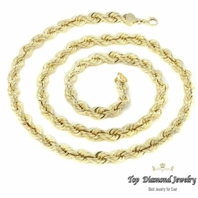 Pre-owned Tdj 14k Yellow Gold Italy Diamond Cut Men's Solid Rope Chain Twist Necklace 5 Mm