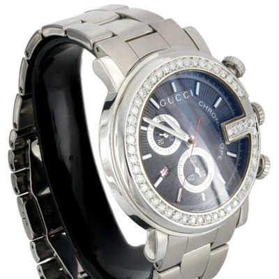 Pre-owned Gucci Mens Custom Diamond  Ya101309 G-watch Black Dial Chronograph 1.75 Ctw. 44mm In White