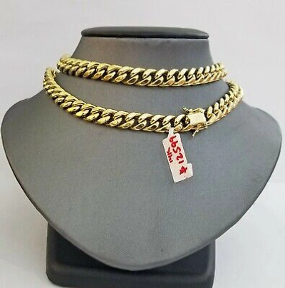 Pre-owned Globalwatches10 14k Real Yellow Gold Necklace 26" Inch 10mm Miami Cuban Box Lock Men 14kt