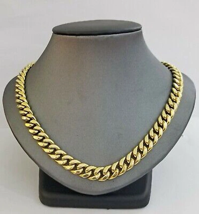 Pre-owned Globalwatches10 14k Real Yellow Gold Necklace 26" Inch 10mm Miami Cuban Box Lock Men 14kt