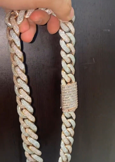Pre-owned Online0369 Men 10ct Pass Tester Moissanite Bust Down Cuban Necklace Chain 18 Mm 20" In White
