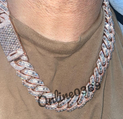 Pre-owned Online0369 Mens Bust Down 30ct Baguette Cubic Zirconia 22 X 20" Cuban Necklace Free Stud In White