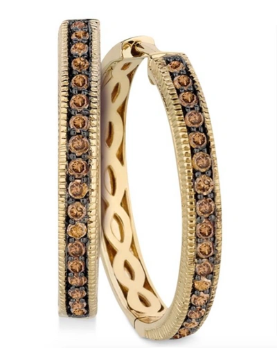 Pre-owned Le Vian Levian Chocolate Diamonds Earrings Hoops 5/8 Ct / 0.68 Ct 14k Yellow Gold In Fancy Color