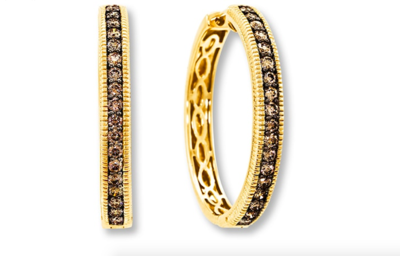 Pre-owned Le Vian Levian Chocolate Diamonds Earrings Hoops 5/8 Ct / 0.68 Ct 14k Yellow Gold In Fancy Color