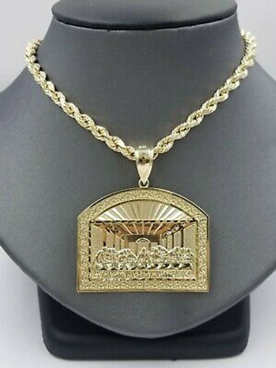 Pre-owned Globalwatches10 10k Yellow Gold Last Supper Pendant With Rope 26"chain Mens Necklace Diamond Cut