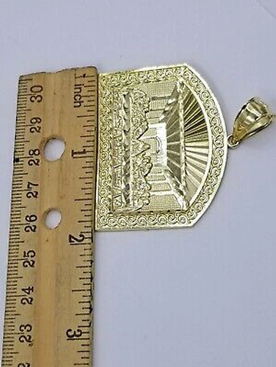 Pre-owned Globalwatches10 10k Yellow Gold Last Supper Pendant With Rope 26"chain Mens Necklace Diamond Cut