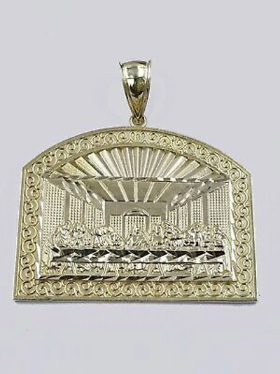 Pre-owned Globalwatches10 10k Yellow Gold Last Supper Pendant With Rope 26"chain Mens Necklace Diamond Cut