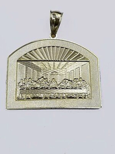 Pre-owned Globalwatches10 10k Yellow Gold Last Supper Pendant With Rope 26"chain Mens Necklace Diamond Cut