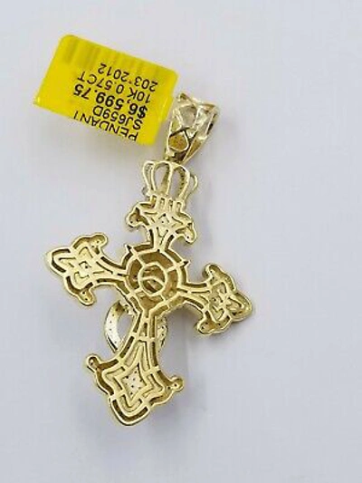Pre-owned Globalwatches10 10k Yellow Gold Cross Roaring Lion Crown Charm/pendant With Real Diamonds