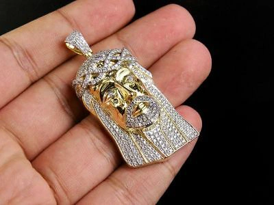 Pre-owned Jewelry Unlimited Men's Solid 10k Yellow Gold Genuine Diamond Jesus Face Pendant Charm 1 1/2 Ct 2" In White