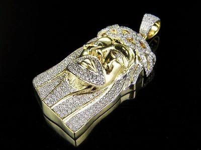 Pre-owned Jewelry Unlimited Men's Solid 10k Yellow Gold Genuine Diamond Jesus Face Pendant Charm 1 1/2 Ct 2" In White