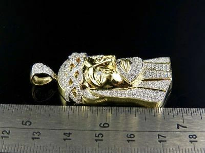 Pre-owned Jewelry Unlimited Men's Solid 10k Yellow Gold Genuine Diamond Jesus Face Pendant Charm 1 1/2 Ct 2" In White