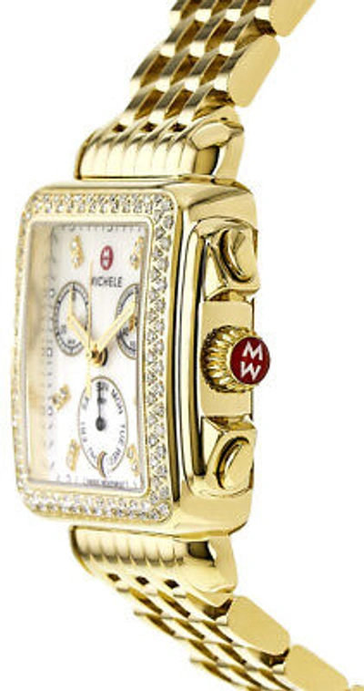 Pre-owned Michele Brand  Deco Gold Diamond Dial Watch For Women (mww06a000777)