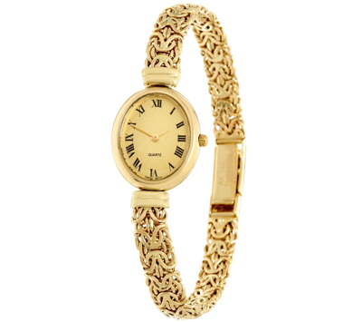 Pre-owned Qvc Domed Polished Mirror Byzantine Quartz Watch Real 14k Yellow Gold