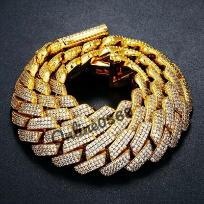 Pre-owned Online0369 Custom Real Moissanite 18mm Men's Miami Cuban Link Necklace Free Gift 925 Silver In White