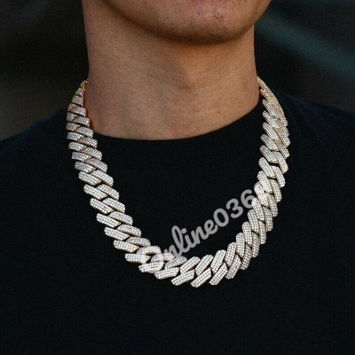 Pre-owned Online0369 Custom Real Moissanite 18mm Men's Miami Cuban Link Necklace Free Gift 925 Silver In White