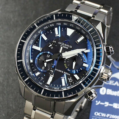 Pre-owned Casio Oceanus Ocw-p2000-1ajf Cachalot Diver 200m Titanium Bluetooth Men's Watch